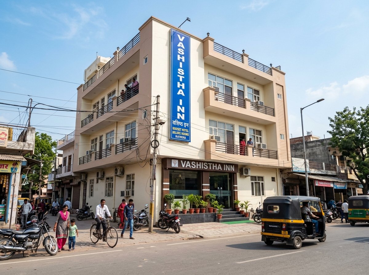 Vashistha Inn Building and Signboard on Mal Godam Road Mathura